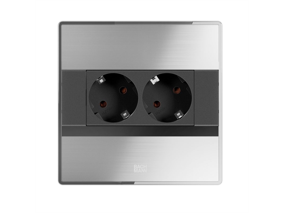 BACHMANN SENSE Edelstahl-Optik 2xCEE7/3, L=2,0m AEH