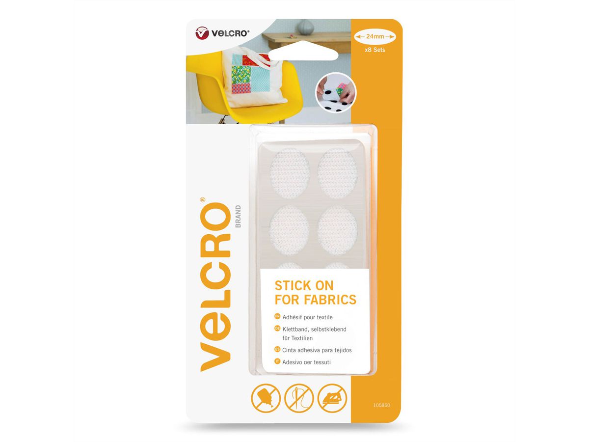 VELCRO® Klettband zum Aufkleben für Textilien, Haken & Flausch 24mm x 8 sets Weiß