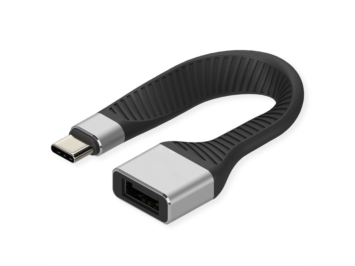 ROLINE USB 3.2 Gen 2 Silikonkabel, C-A, ST/BU, 10Gbit/s, Emark, schwarz, 11 cm