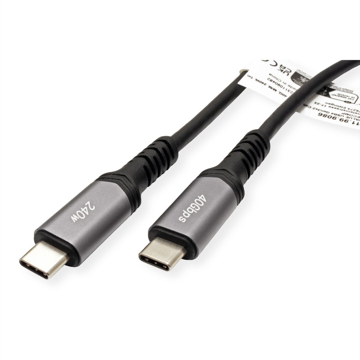 VALUE USB4 Gen3x2 Kabel, C–C, ST/ST, 8K UHD-2, 40Gbit/s, 240W, schwarz, 1 m