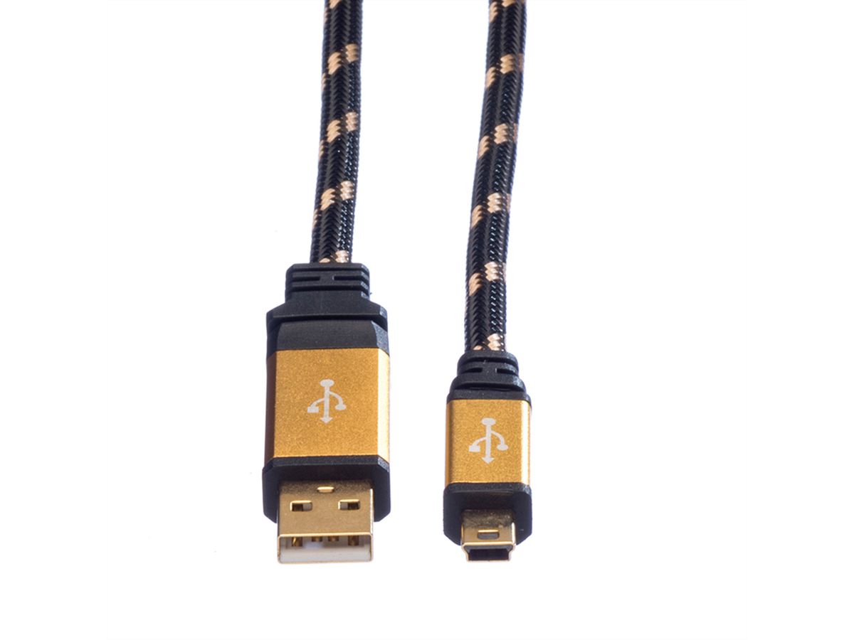 ROLINE GOLD USB 2.0 Kabel, Typ A - 5-Pin Mini, 0,8 m