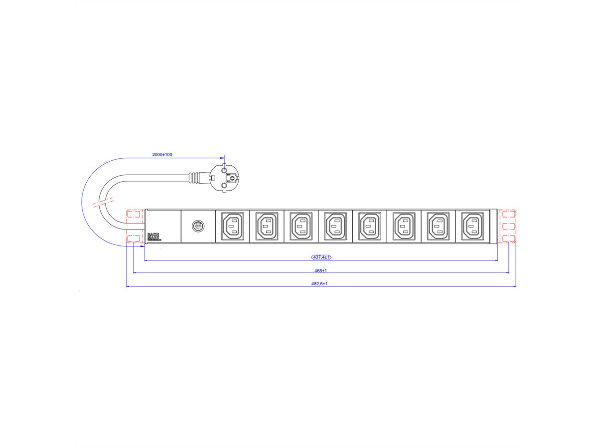 BACHMANN 19" Steckdosenleiste 8x C13 Buchsen, mit Schutzkontakt-Stecker, 10A Sicherung