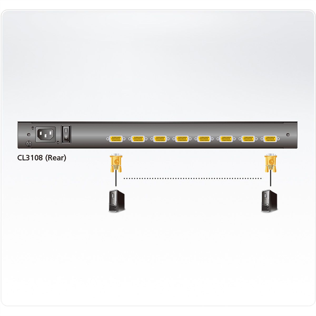 ATEN CL3108NX KVM-Switch, 18,5Zoll TFT, VGA, PS/2-USB, 8 Port, IT-Layout