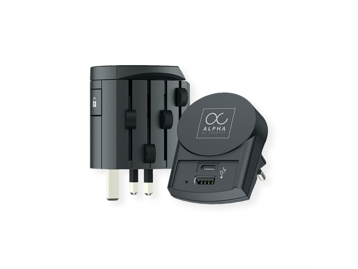 Skross Alpha mit Europe USB Charger A/C Universal Reiseadapter, Weltweit