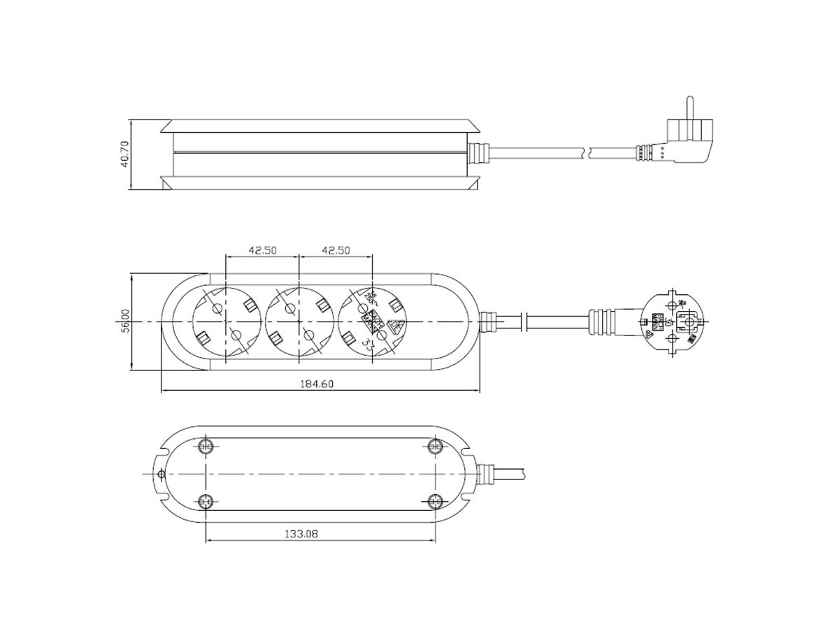 BACHMANN SMART Steckdosenleiste 3x Schutzkontakt, geschraubt, weiß, 3 m