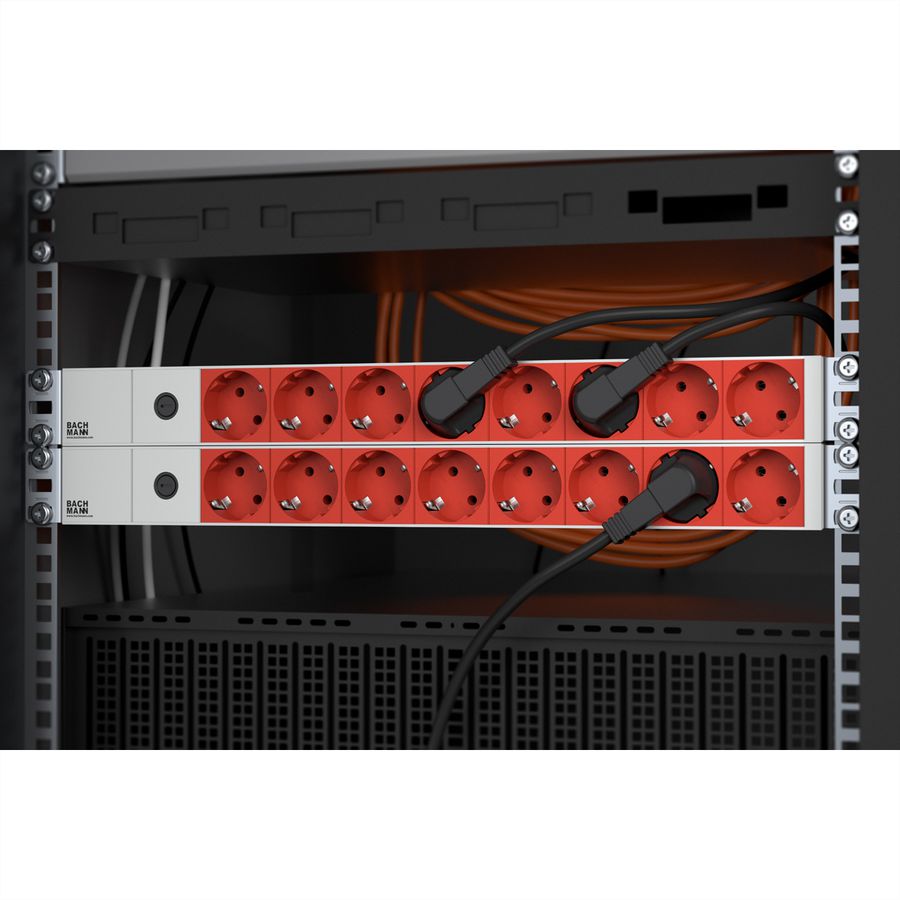 BACHMANN 19" Steckdosenleiste 8-fach, 2300W, IEC320 C14 Stecker, Zugangskabel lang, 8 m