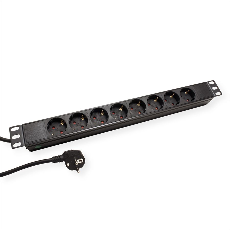 VALUE 19-Zoll-Steckdosenleiste 8fach, 1 HE, Schutzkontakt-Stecker, 1,8 m
