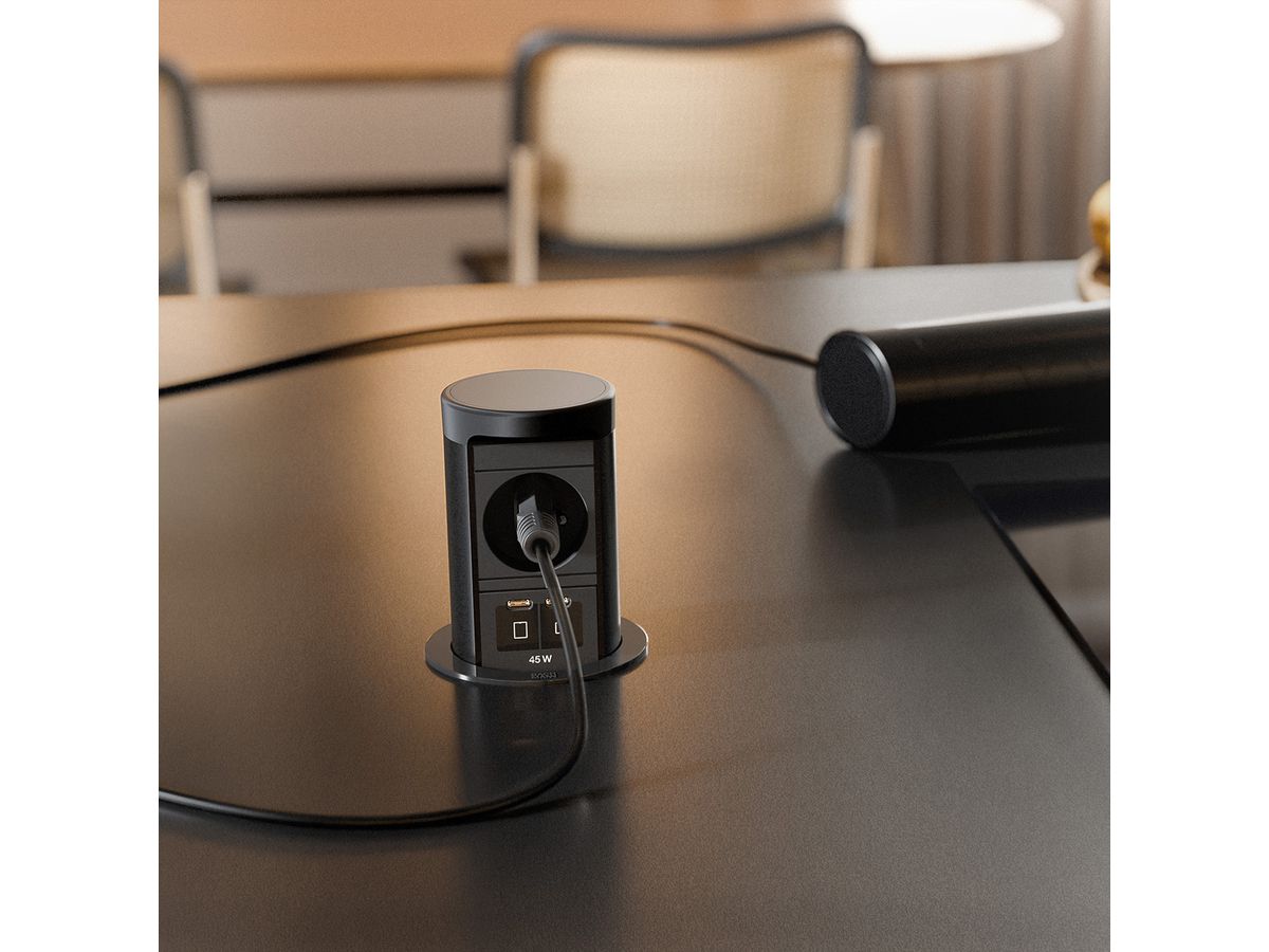 BACHMANN ELEVATOR2 1xUTE, 1xUSB C/C 45W RAL9005 0,5m ISV