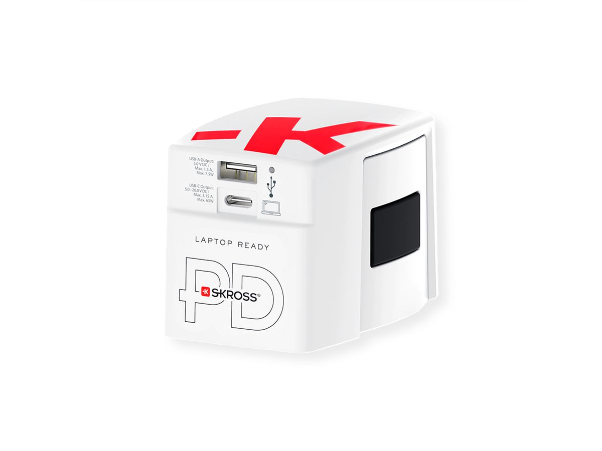 Skross World USB Charger A/C 65PD mit USB-C Kabel, Weltweit