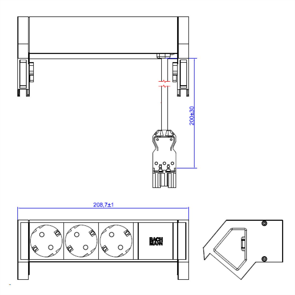 BACHMANN DESK2 ALU WHITE 3xCEE7/3 0,2m GST18 RAL9010