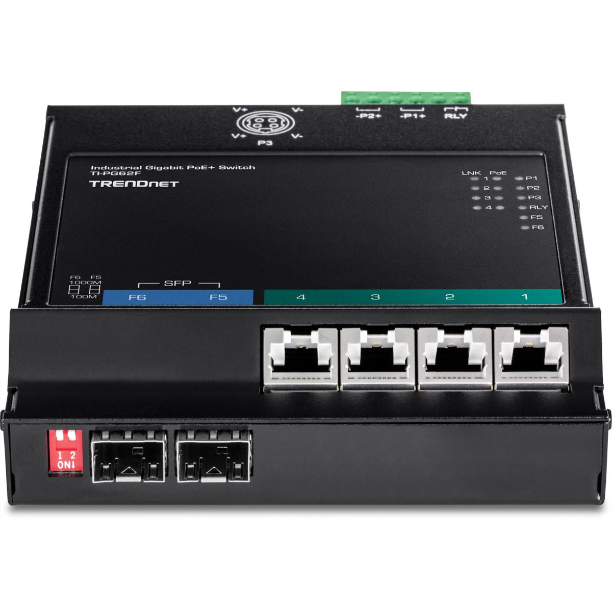 TRENDnet TI-PG62F 6-Port PoE+, Industrial Gigabit Wall-Mounted Front Access Switch