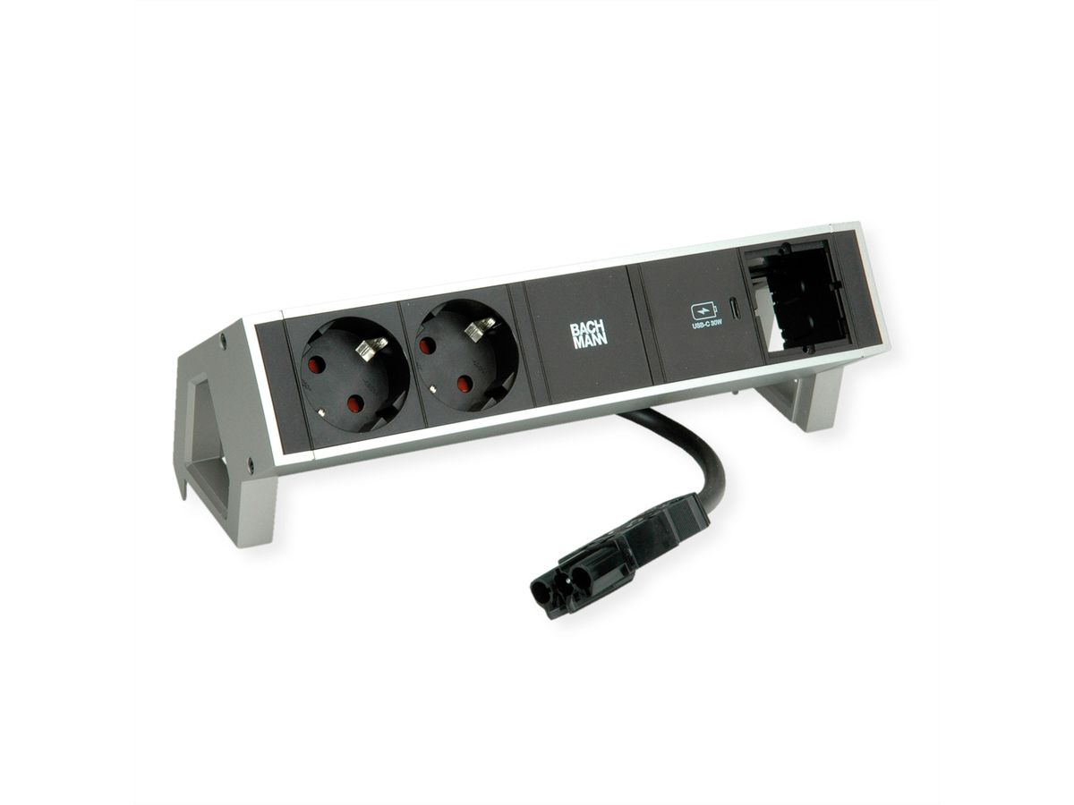 BACHMANN DESK2 2xSchutzkontakt USB C, USB Charger 30W 1xABD 0,2m GST18 INOX