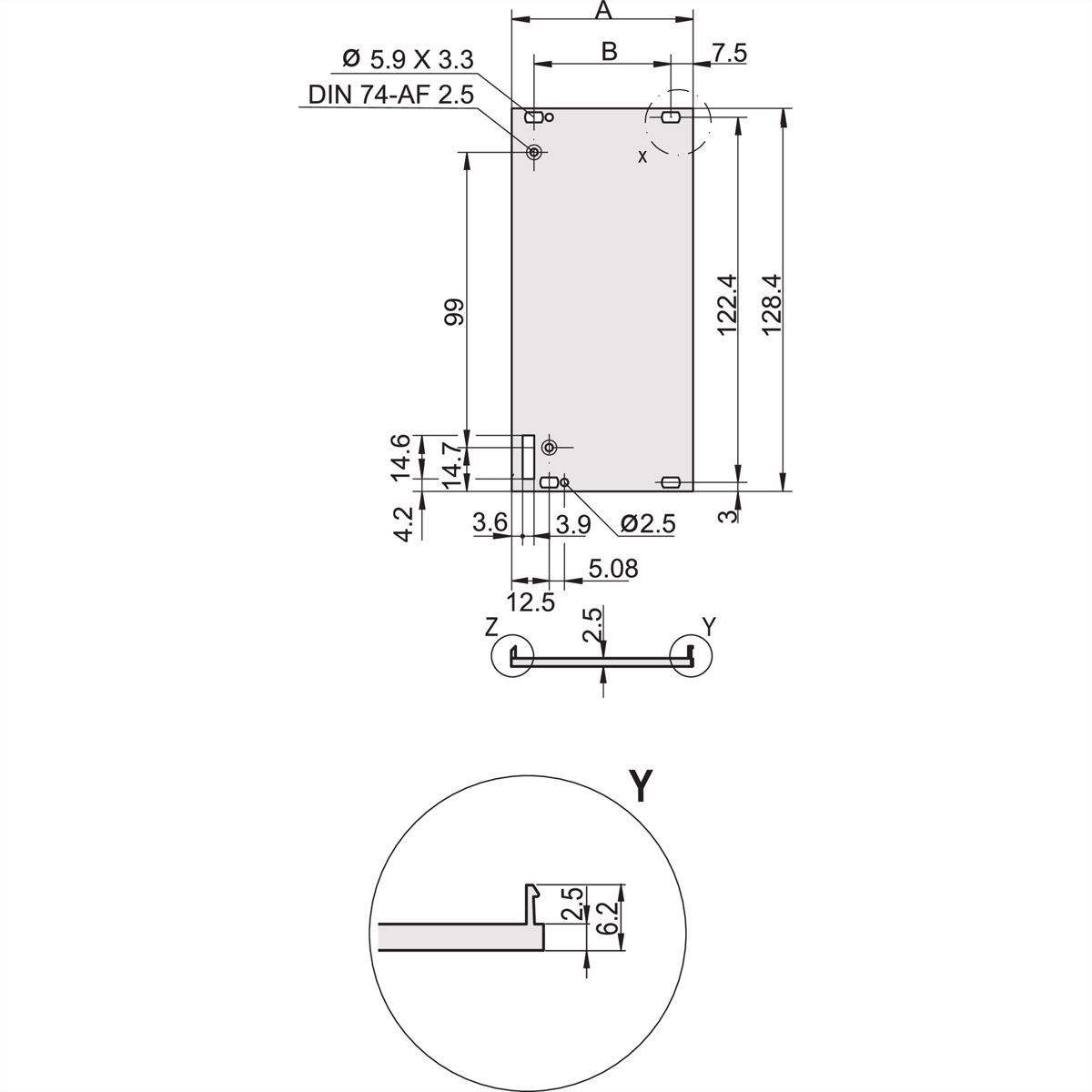 SCHROFF Frontplatte geschirmt für Steckbaugruppe mit Aushebegriff in Trapezform - FRONTPROFIL HF 6HE 4TE