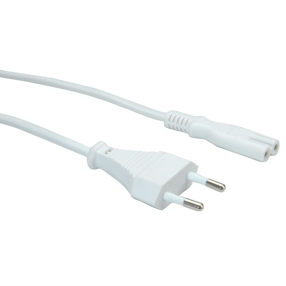 VALUE Netzkabel Euro-Flachstecker auf C7, 2polig, weiß, 1 m
