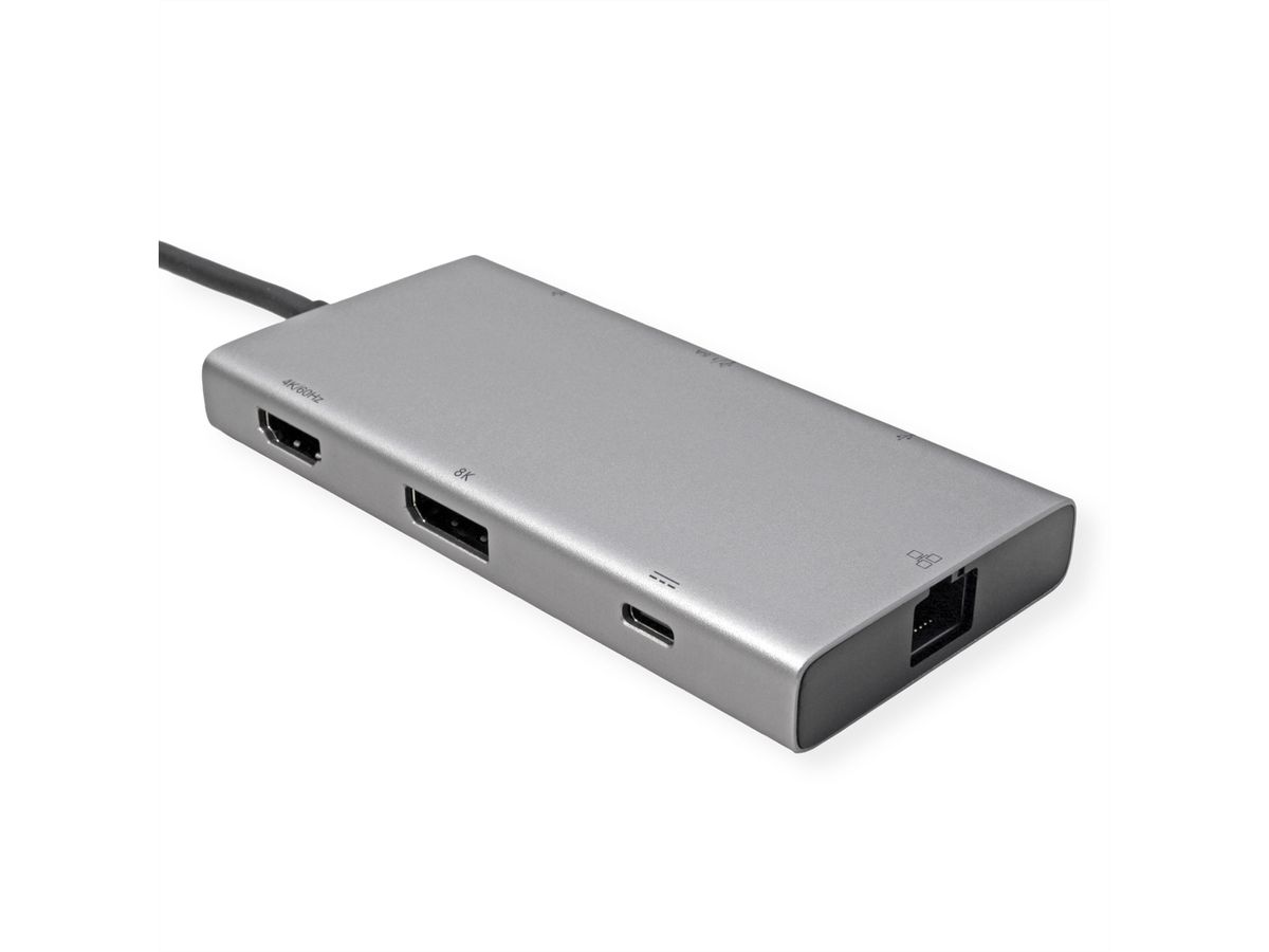 VALUE USB Typ C Dockingstation, HDMI+DP 4K60, 3x USB 3.2Gen1 (1x C + 2x A), 1x PD, 1x RJ45