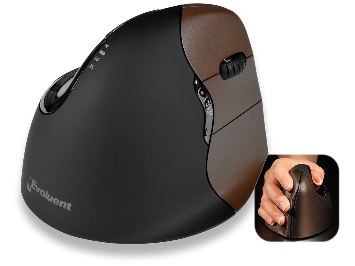 Evoluent VerticalMouse 4 Maus RF kabellos + USB Optisch Schwarz, Braun