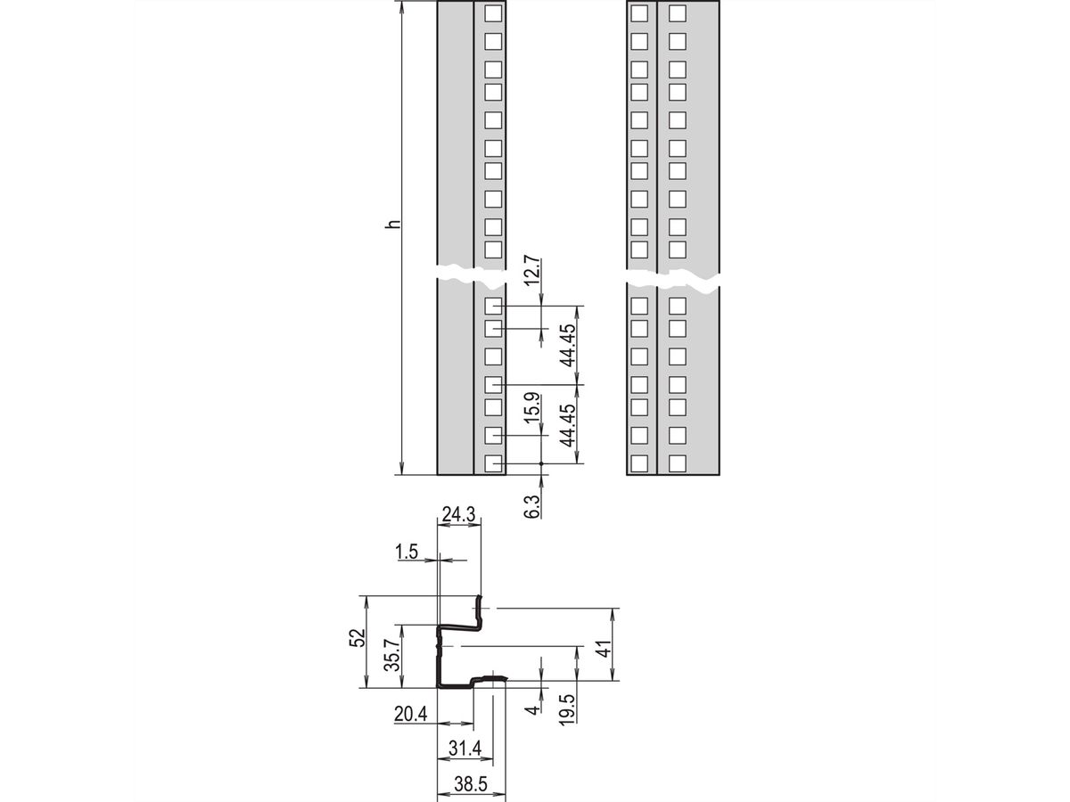 SCHROFF 19"-Winkelprofile mit Universal-Lochung (EIA) - WINKELPROFILE SATZ 43HE 7021
