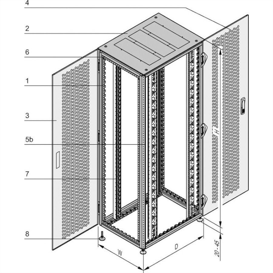 SCHROFF VARISTAR Serverschrank 42 HE, 2000x800x1000mm, o.Sockel, RAL7035