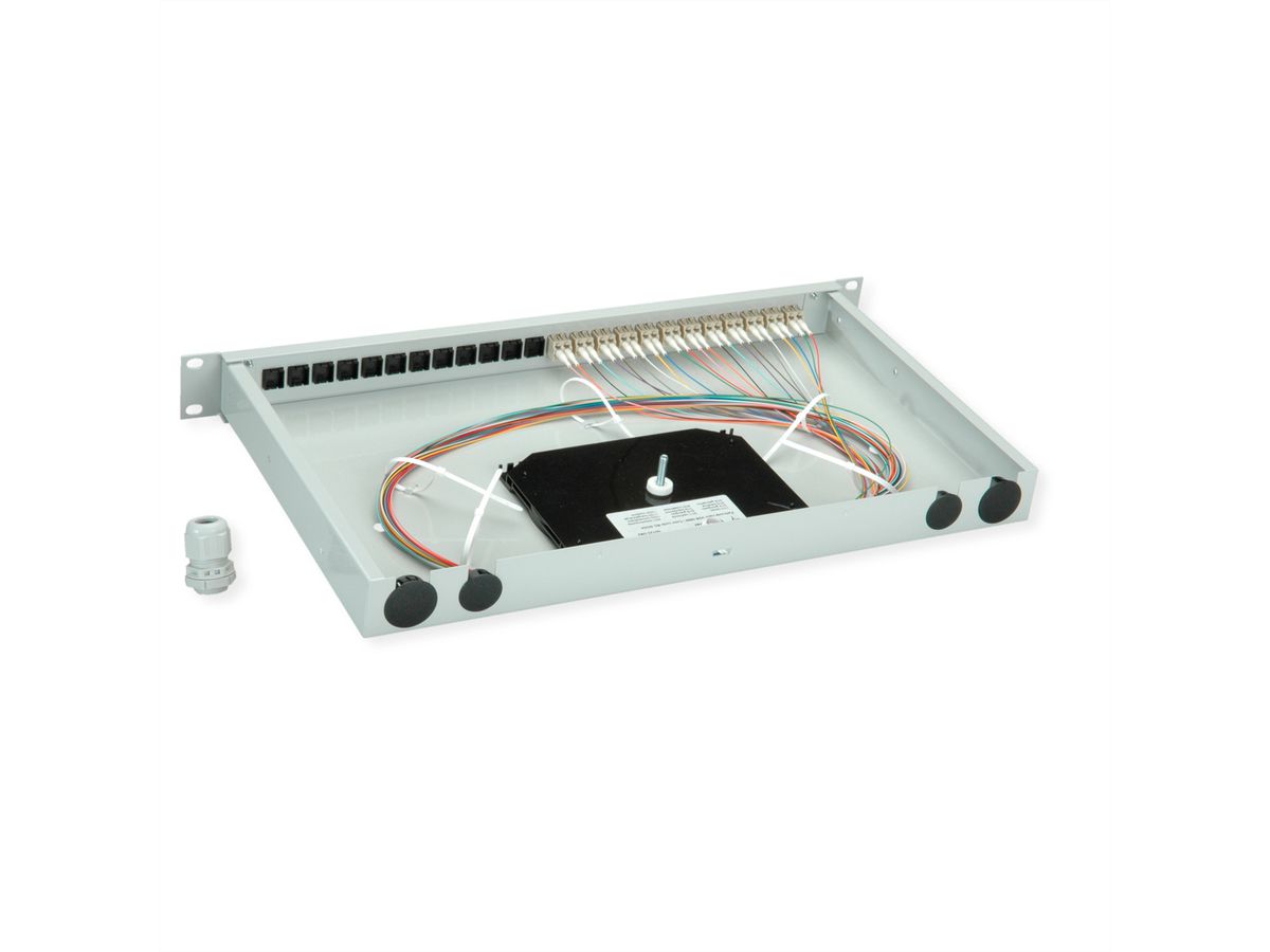 TELEGÄRTNER BASIS eco LWL-Panel mit Kupplungen & Pigtails, 12x LC Duplex, beige, OM2, Grade C