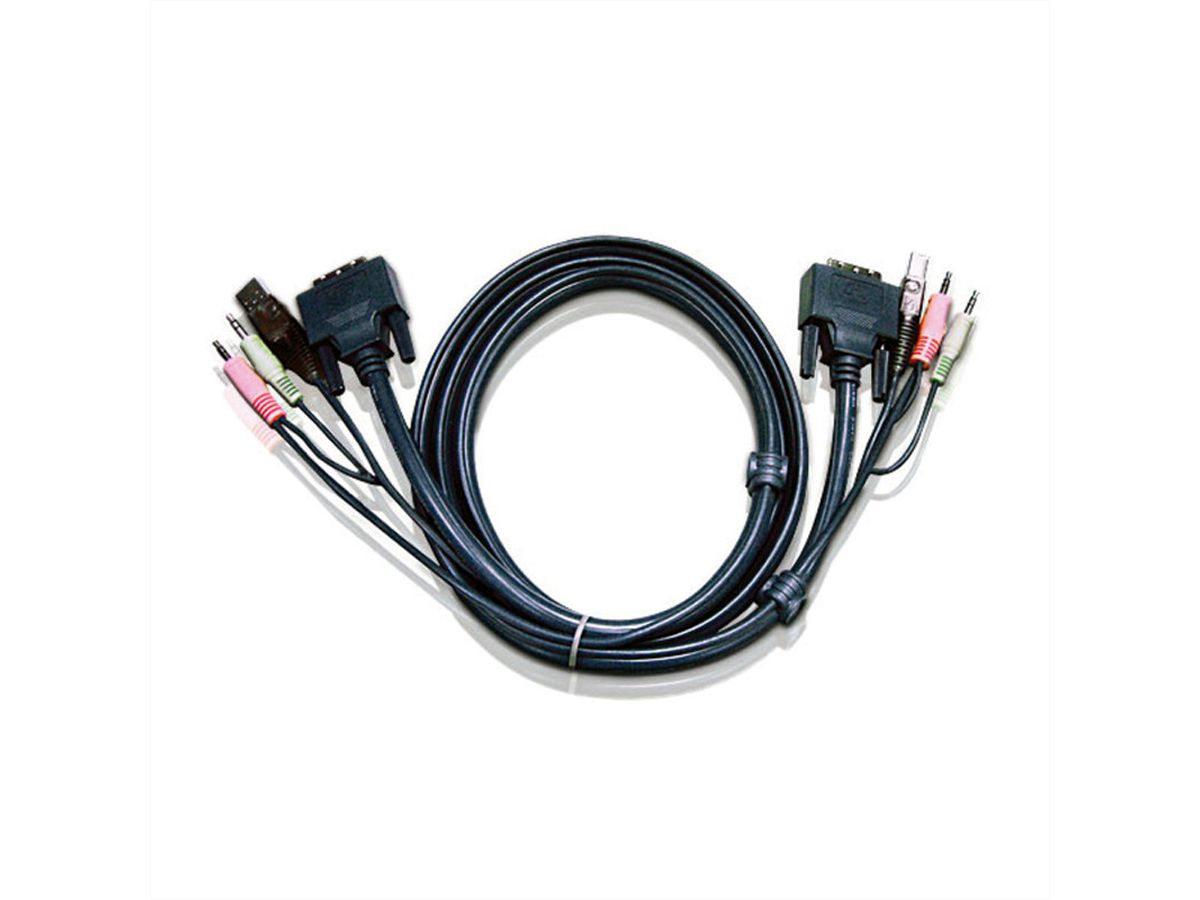 ATEN 2L-7D02UI KVM Kabel DVI-I (Single Link), USB, Audio, schwarz, 1,8 m