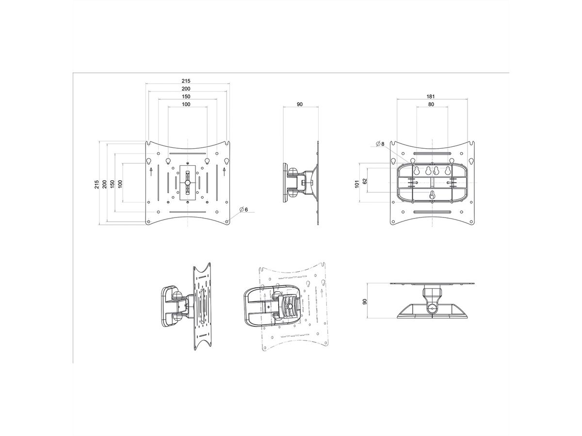 ROLINE LCD/TV-Wandhalterung, 2 Drehpunkte, 10-40 Zoll, bis 20 kg