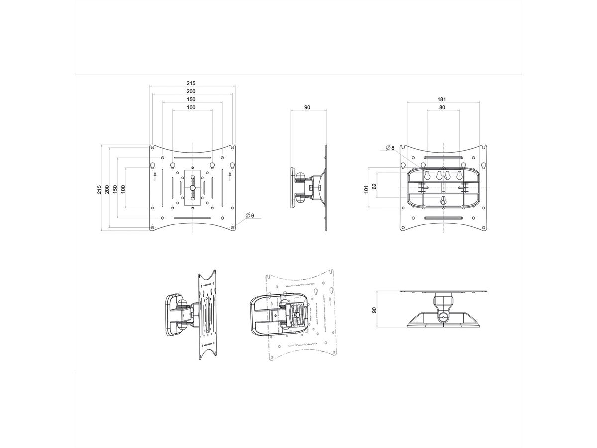 ROLINE LCD/TV-Wandhalterung, 2 Drehpunkte, 10-40 Zoll, bis 20 kg
