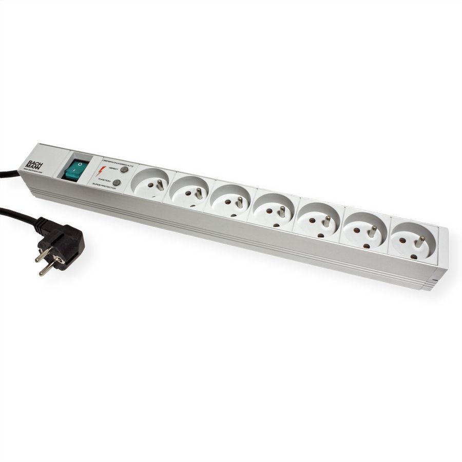 BACHMANN 19"-Steckdosenleiste 1HE 7xUTE 1xSchalter 1xSPD, 2 m