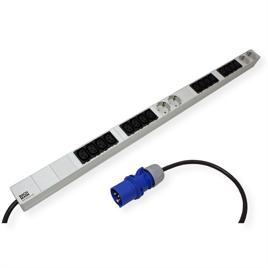 BACHMANN IT PDU ALU 1HE 16x C13 4x Schutzkontakt, CEE 16A blau