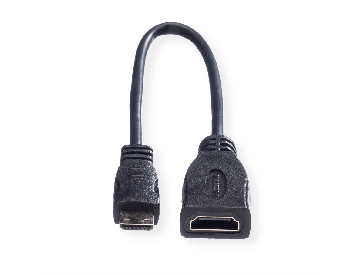 ROLINE HDMI High Speed Kabel mit Ethernet, HDMI BU - Mini HDMI ST, 0,15 m