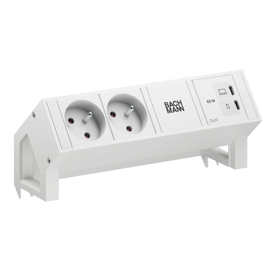 BACHMANN DESK2 white 2xUTE, 1xUSB C/C 65W L=0,2m RAL9010