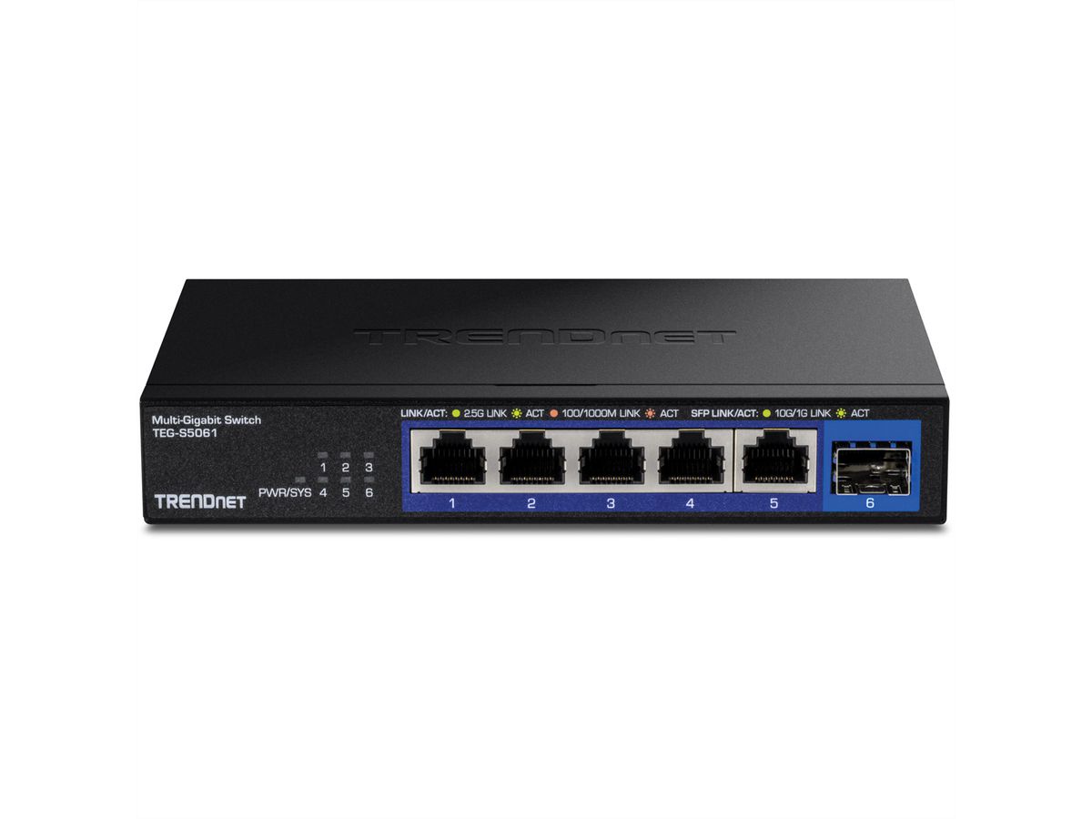 TRENDnet TEG-S5061 6-Port Switch, 2.5G Unmanaged Switch mit 10G SFP+ Port