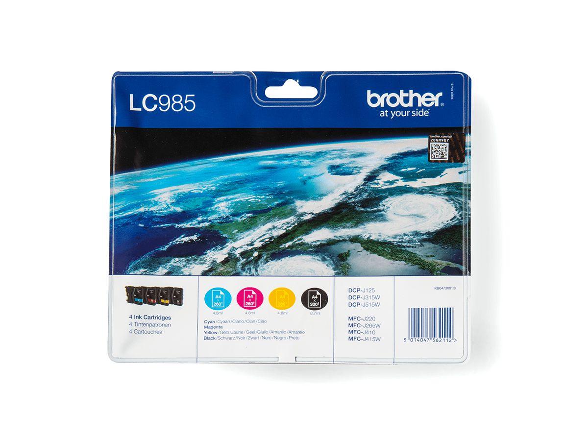 Brother LC985VALBP Druckerpatrone 4 Stück(e) Original Schwarz, Cyan, Magenta, Gelb