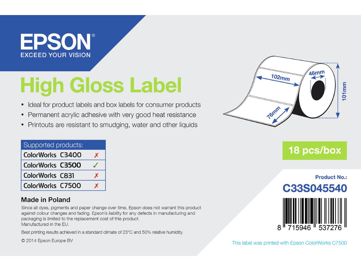 Epson High Gloss Label - Die-cut Roll: 102mm x 76mm, 415 labels