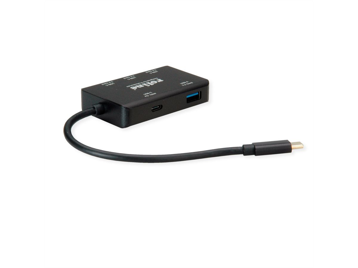 ROLINE USB 3.2 Gen 2 Hub, 4fach (2x USB-A + 2x USB-C), PD, Typ C Anschlusskabel