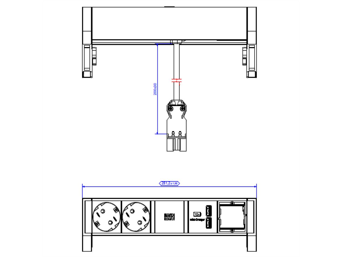 BACHMANN DESK2 2x Schutzkontakt 1x USB-Charger 1x ABD, schwarz