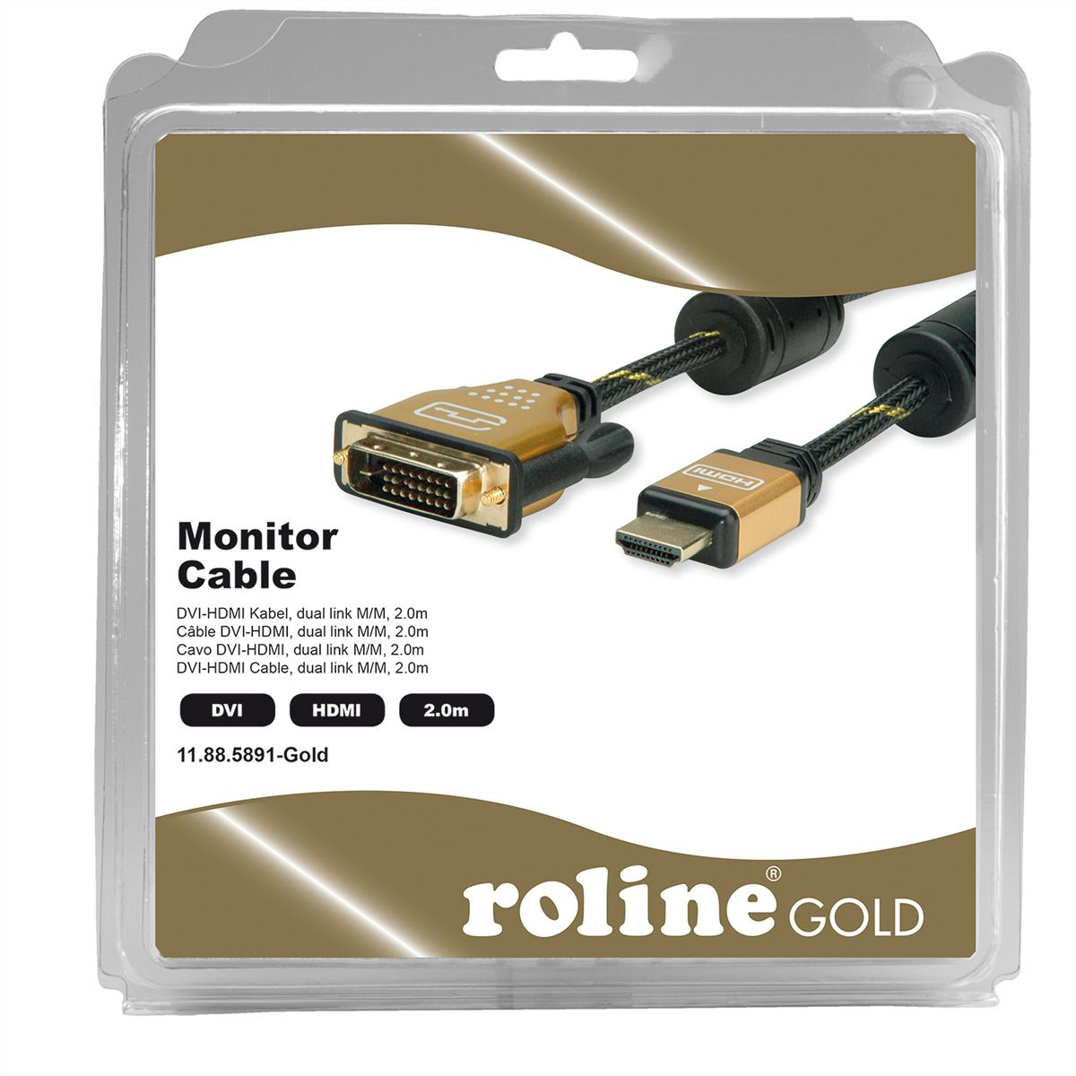 ROLINE GOLD Monitorkabel DVI-HDMI, ST-ST, (24+1) dual link, Retail 