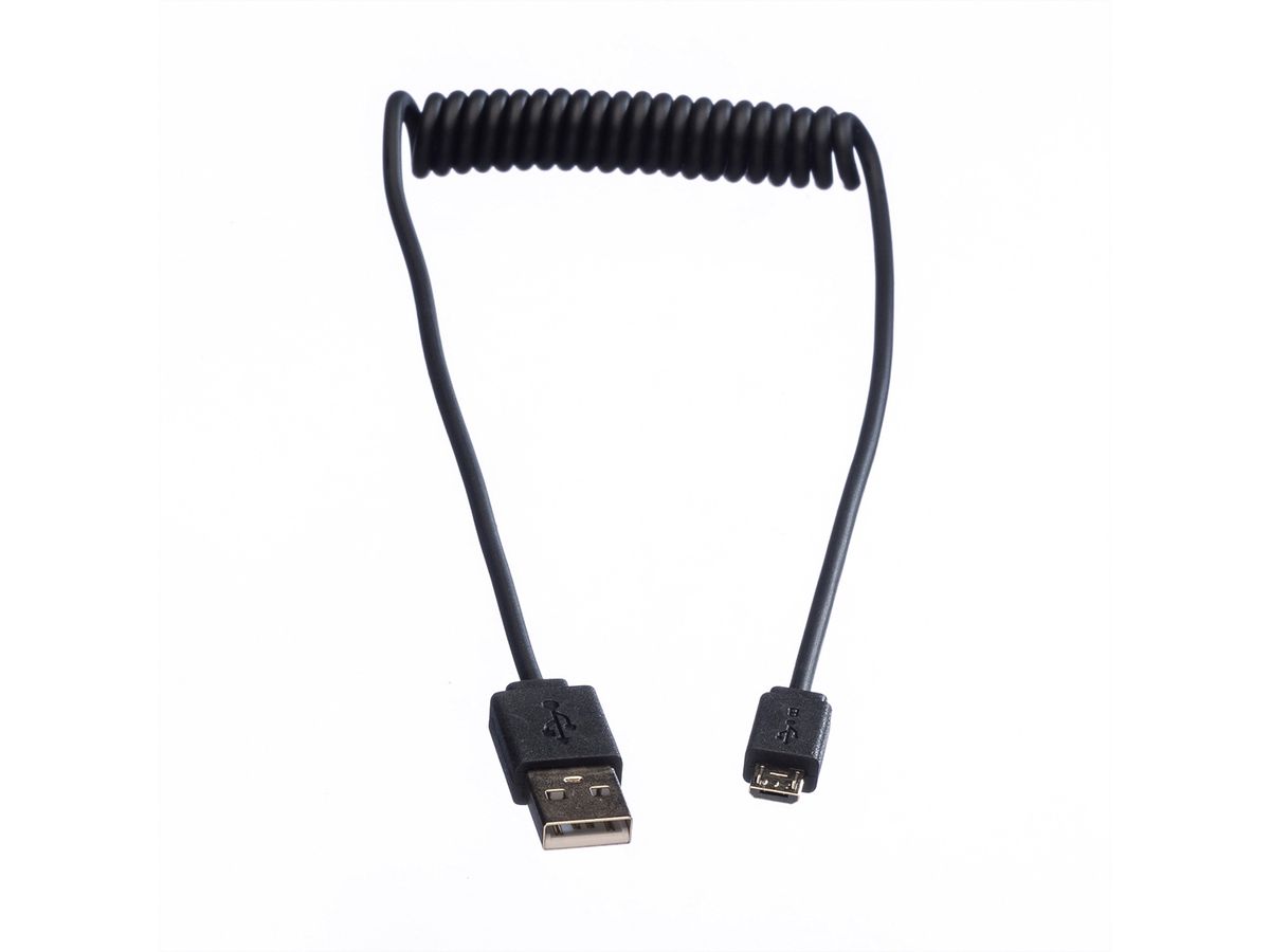 ROLINE USB 2.0 Spiralkabel, A - Micro B, ST/ST, 1 m