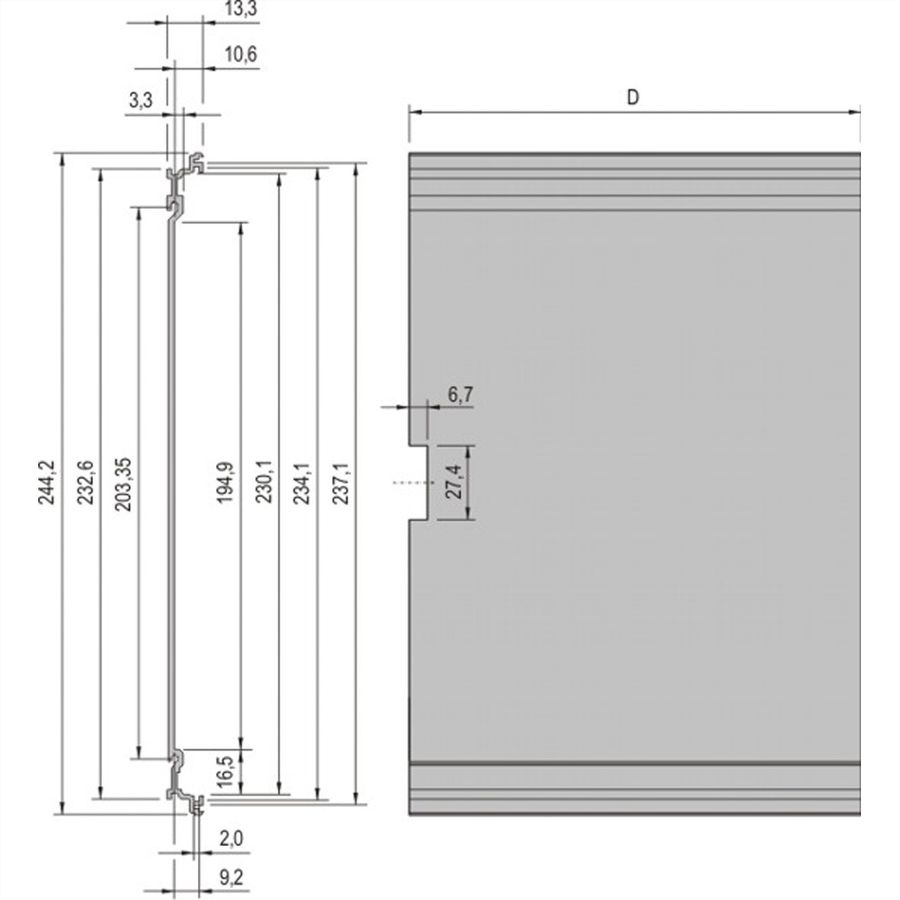 SCHROFF Seitenwandprofil - KAS SEITENWAND LI 6HE 227T