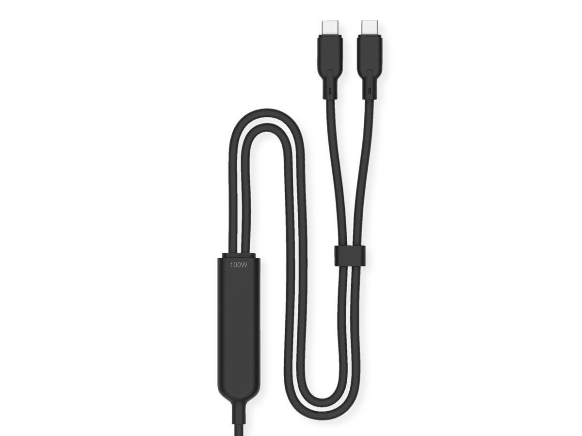 VALUE USB Typ C Split-Ladekabel, C - 2x C, ST/ST, max. 100W, schwarz, 1,8 m