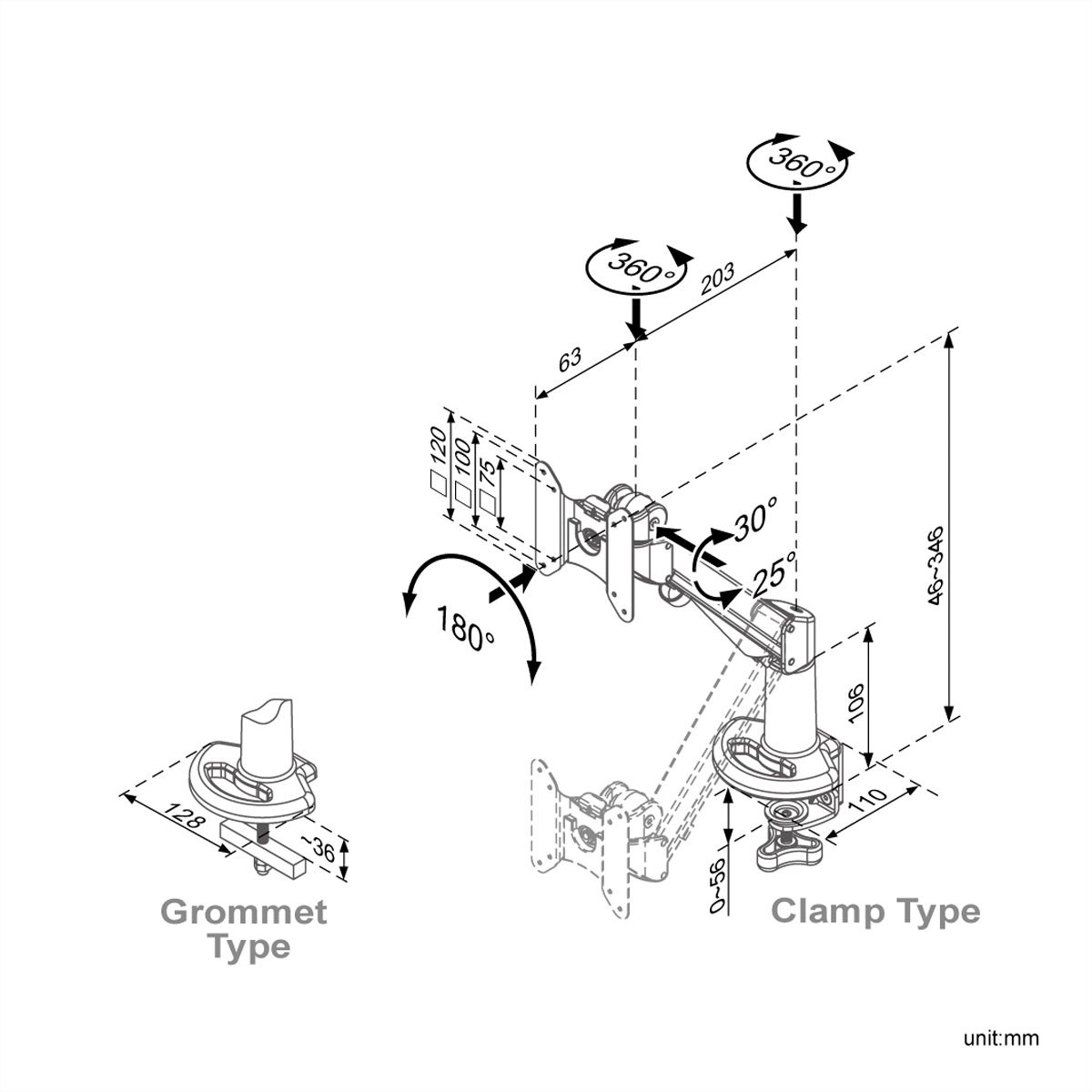 ROLINE LCD-Arm, Tischmontage, Gasfeder, 4 Gelenke, bis 8 kg