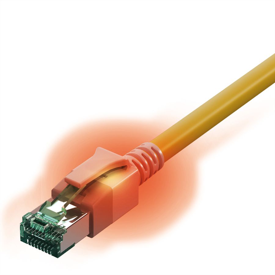 EasyLan DualBoot LED Patchkabel RJ45 S/FTP Cat.6A (Class EA), mit saCon Stecker, LSOH, gelb, 7,5 m
