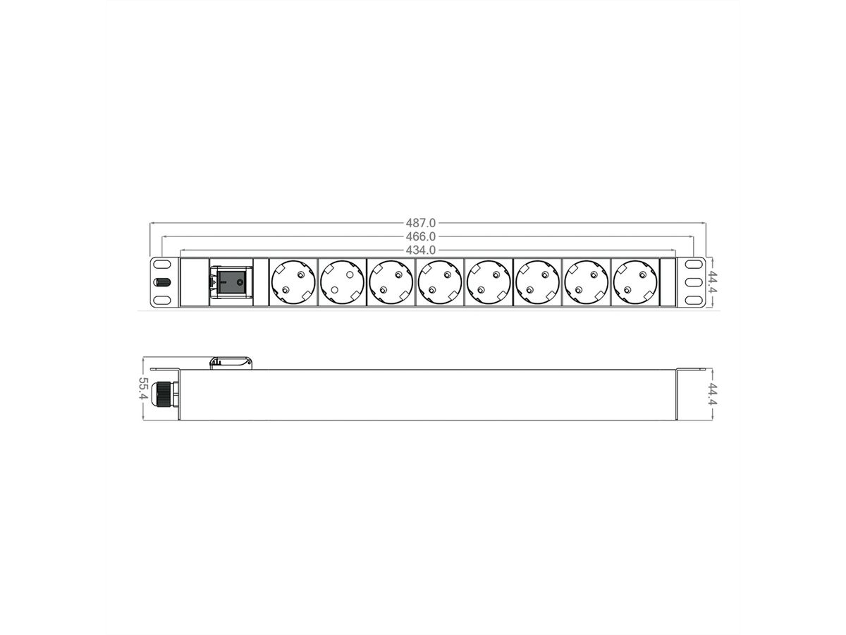 ROLINE 19"-Steckdosenleiste 8fach, mit Ein-/Aus-Schalter, schwarz, 2 m