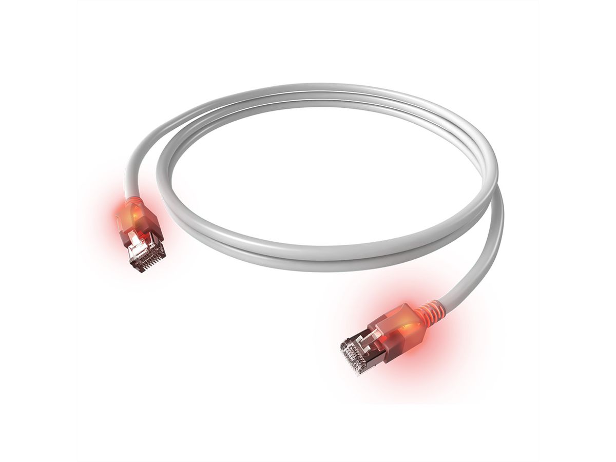 EasyLan DualBoot LED Patchkabel RJ45 S/FTP Kat.6A (Class EA), mit saCon Stecker, LSOH, weiß, 7,5 m