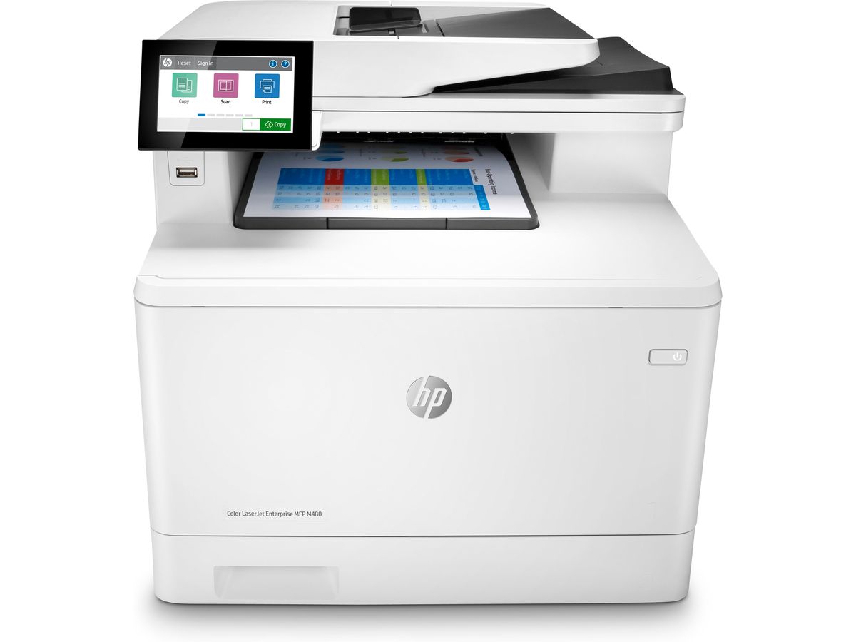 HP Color LaserJet Enterprise MFP M480f, Farbe, Drucker für Kleine &amp, mittelständische Unternehmen, Drucken, Kopieren, Scannen, Faxen, Kompakte Größe; Hohe Sicherheit; Beidseitiger Druck; ADF für 50 Blatt; Energieeffizient