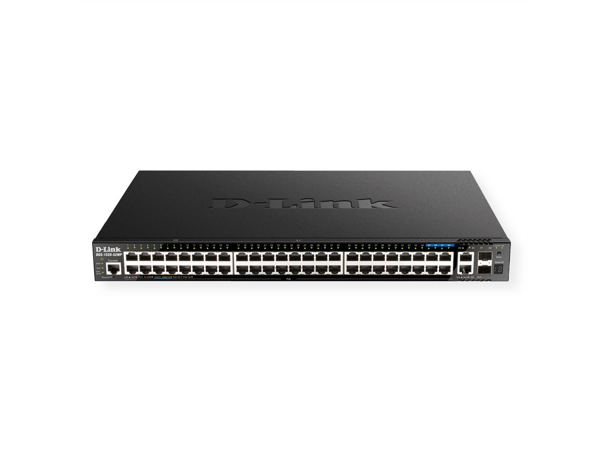 D-Link DGS-1520-52MP/E 52-Port Smart Managed PoE+ Gigabit Stack Switch, 4x 2.5 GE, 4x 10G