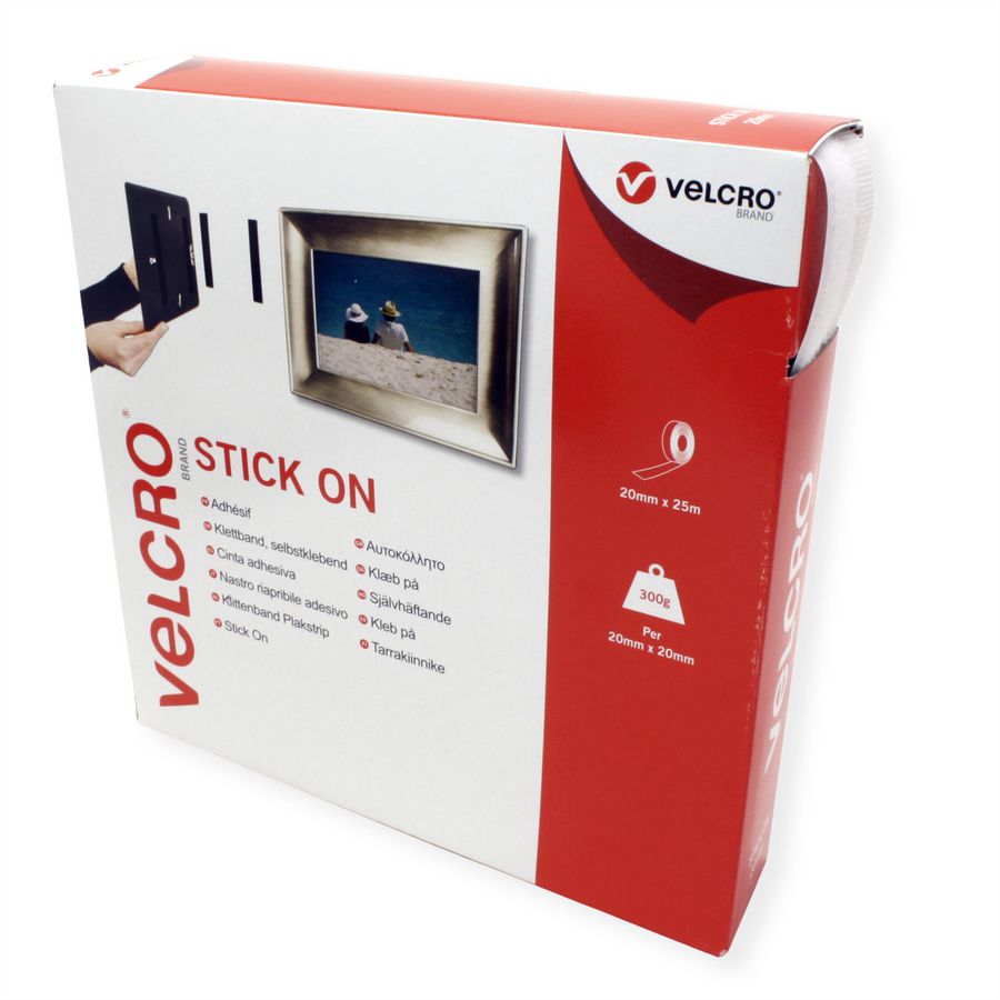 VELCRO® Klettband Selbstklebend, Haken & Flausch 20mm x 25m Weiß