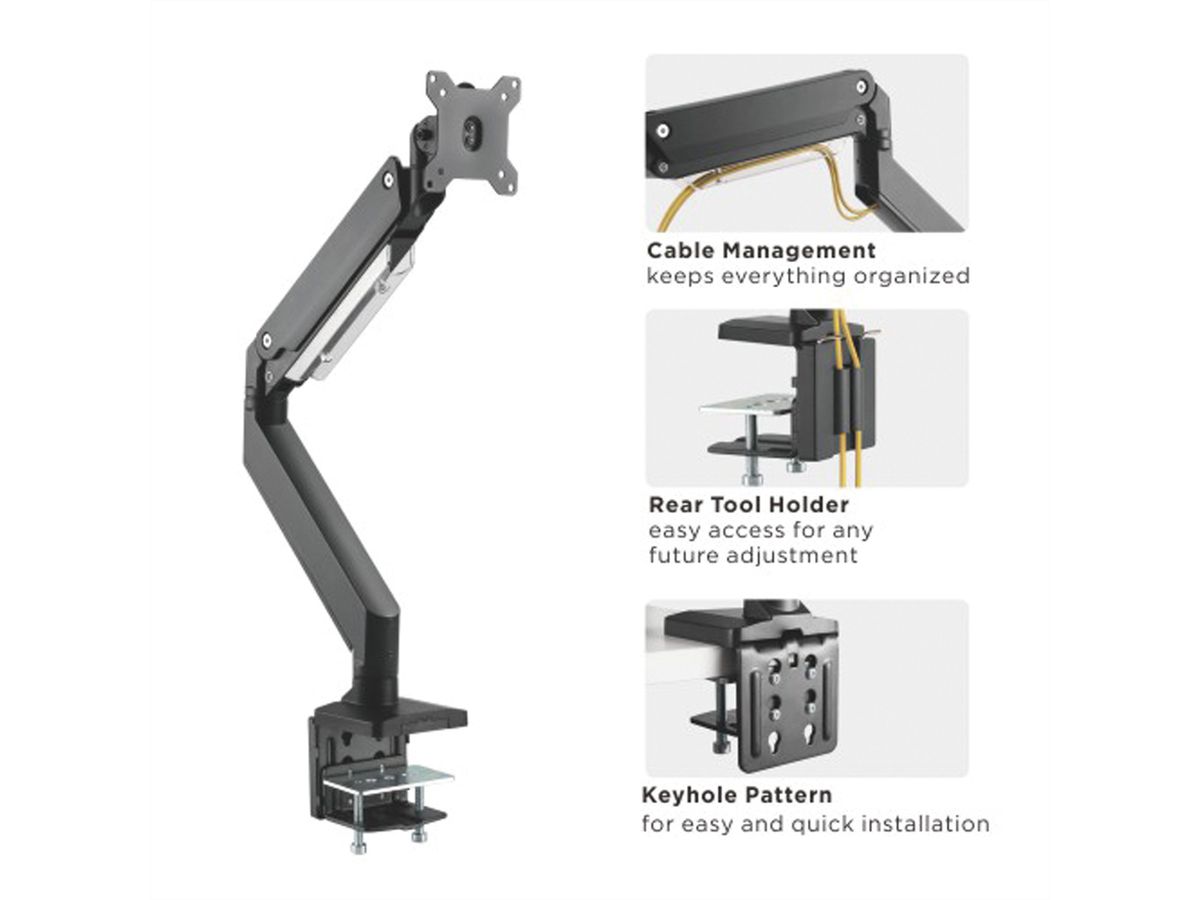 ROLINE LCD-Arm, Tischmontage, Gasfeder, 5 Gelenke, bis 15 kg