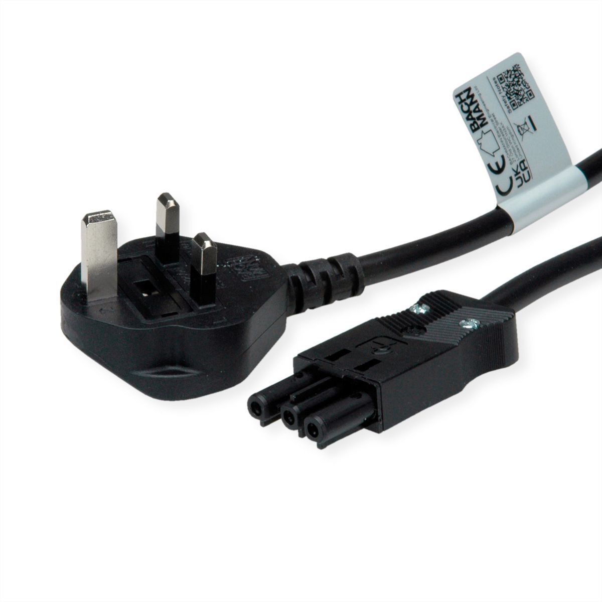 BACHMANN Geräteleitung H05VV-F 3G1,5mm², Schwarz, UK-Stecker 13A, Installationskupplung GST18, schwarz, 1,5 m