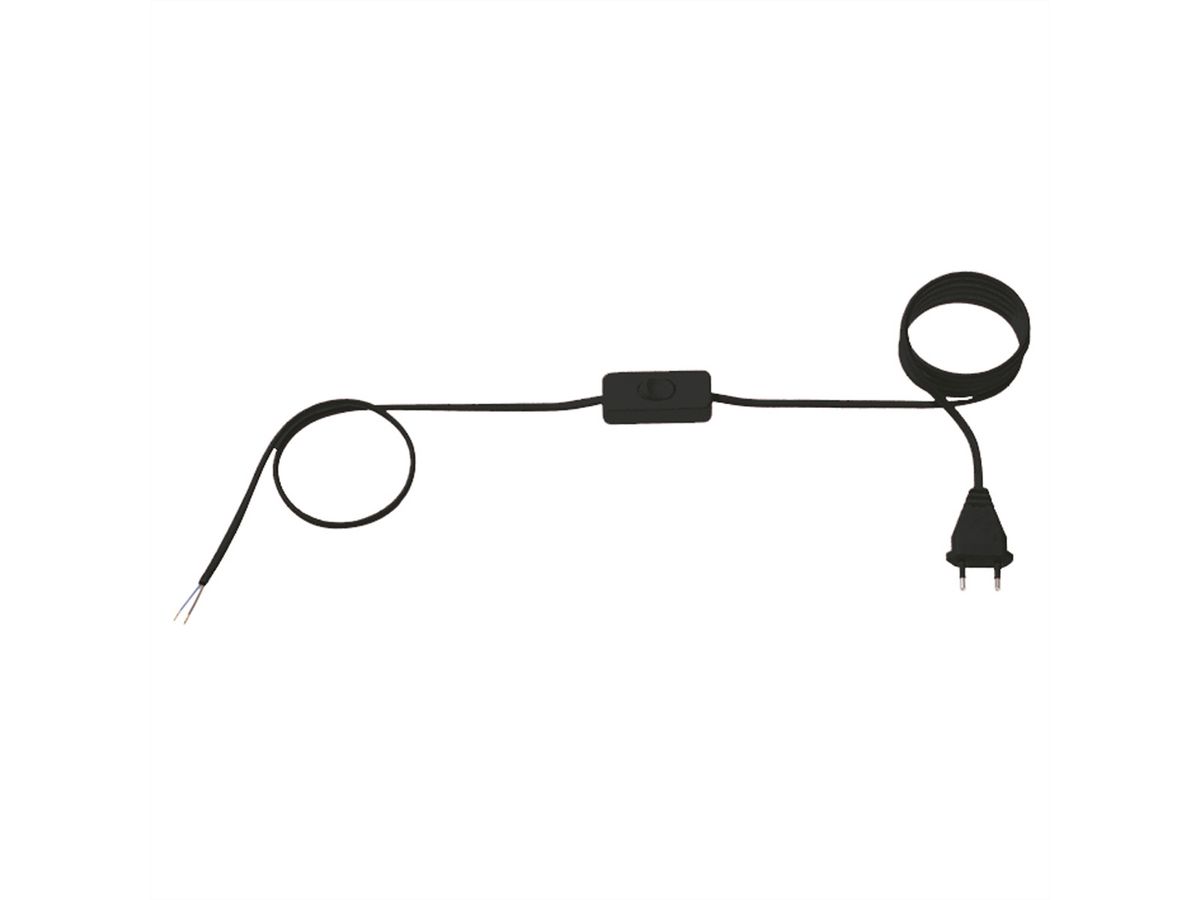 BACHMANN Zuleitung 2x0,75 1,8m schwarz, H03VVH2-F Eurostecker unverp. Schalter