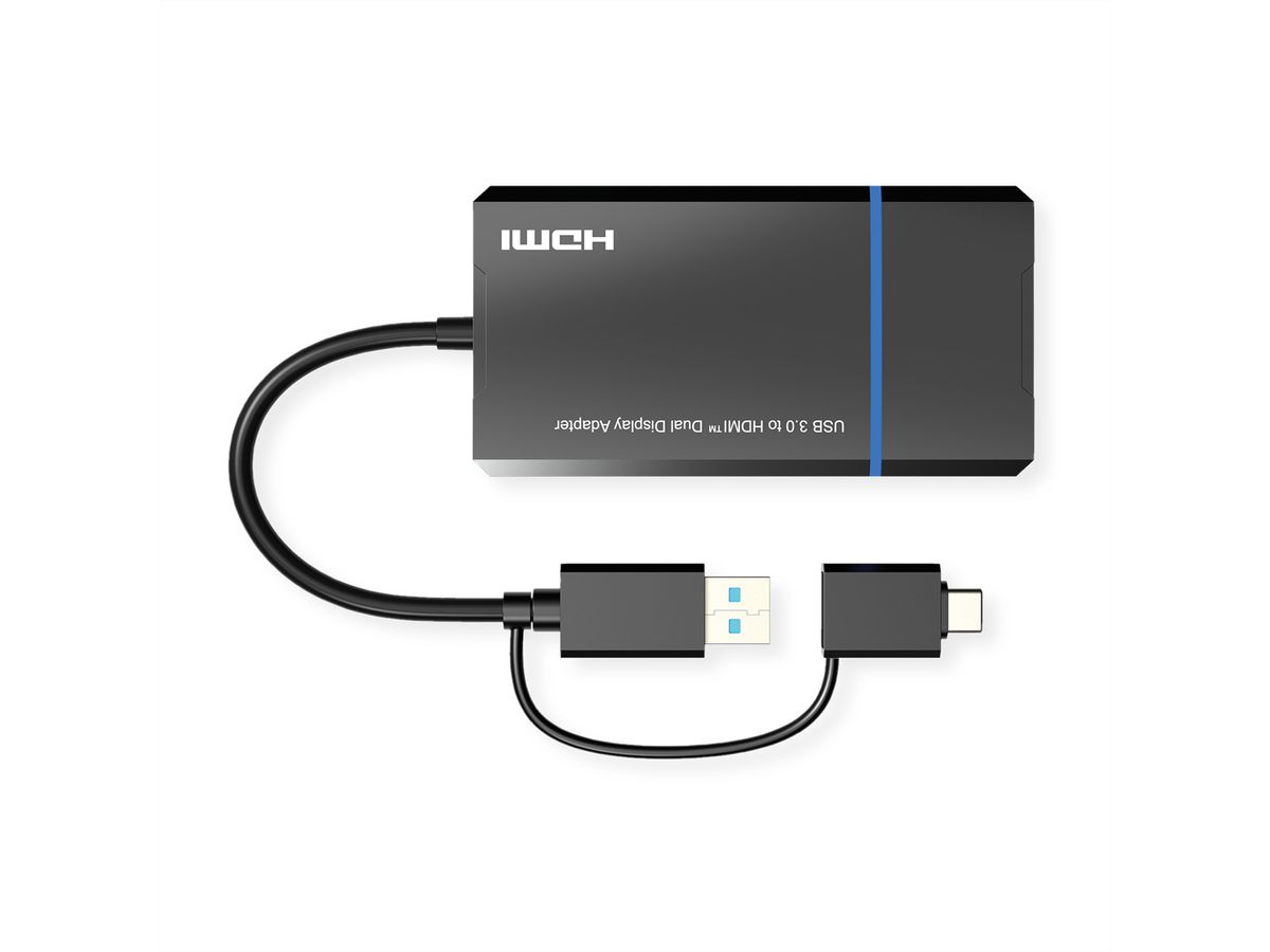 VALUE USB Display Adapter, USB Typ A+C - 2x HDMI